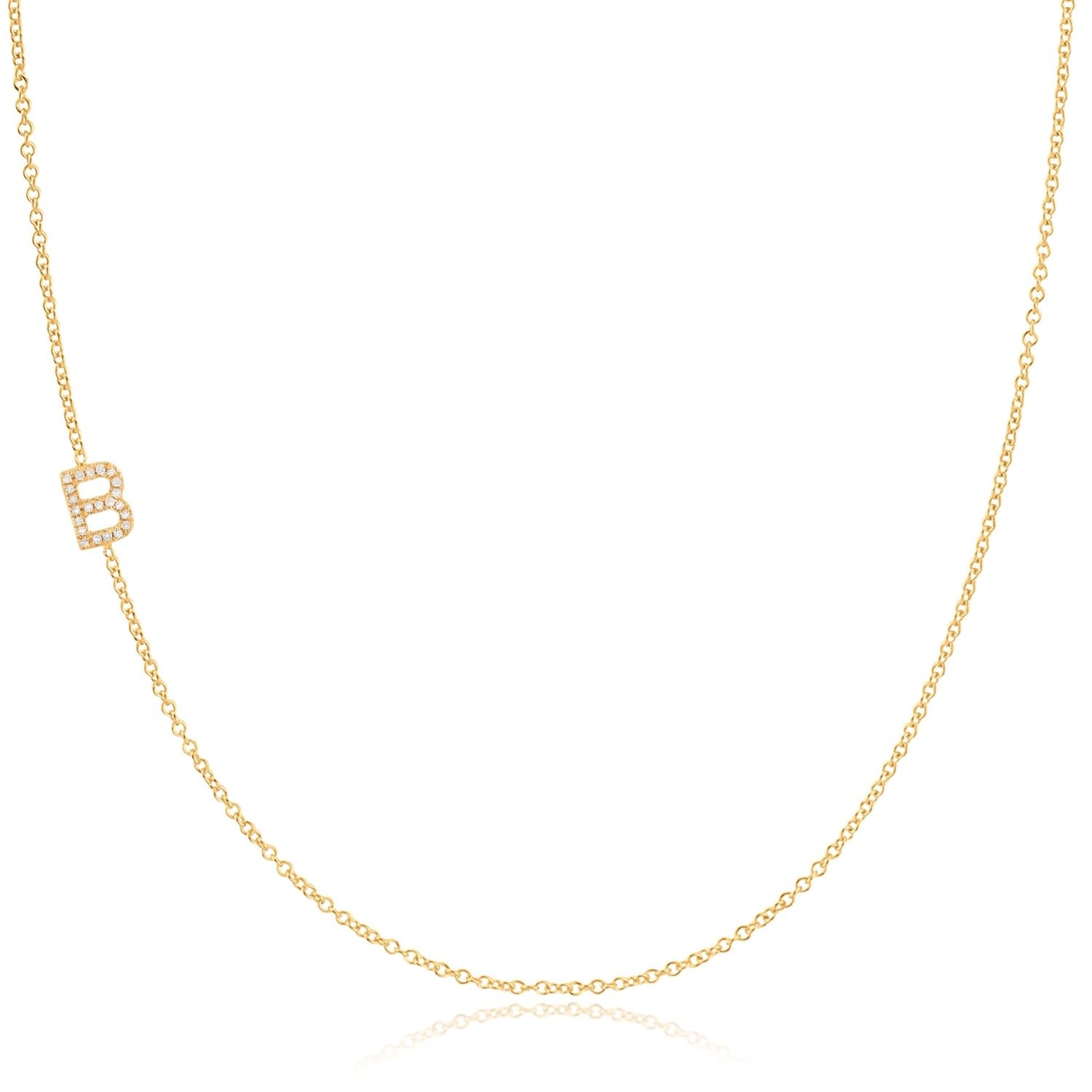 14K Gold Asymmetrical Pavé Diamond Letter Necklace - Yellow Gold - 16"