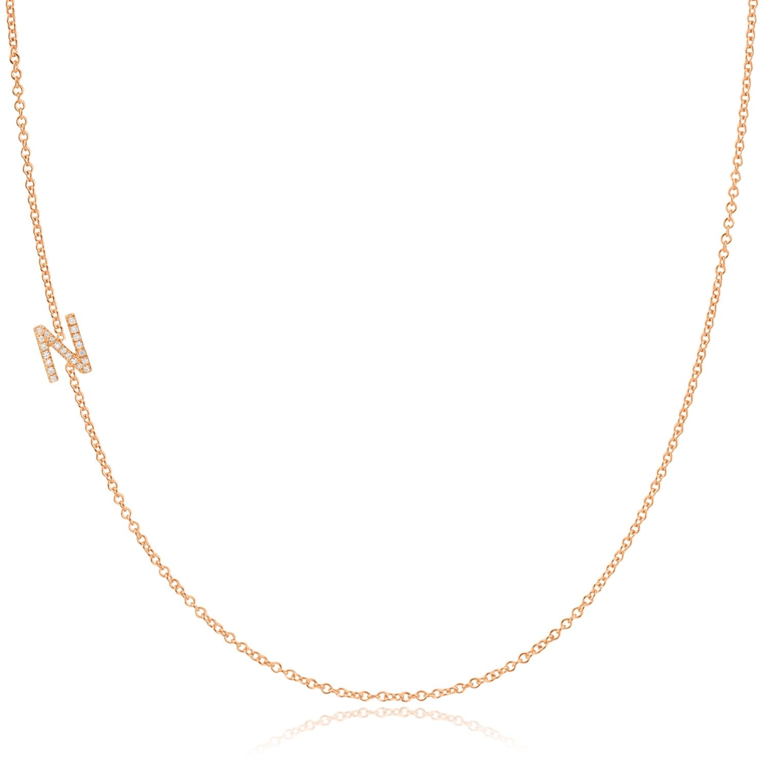 14K Gold Asymmetrical Pavé Letter Necklace - Rose Gold - 18"