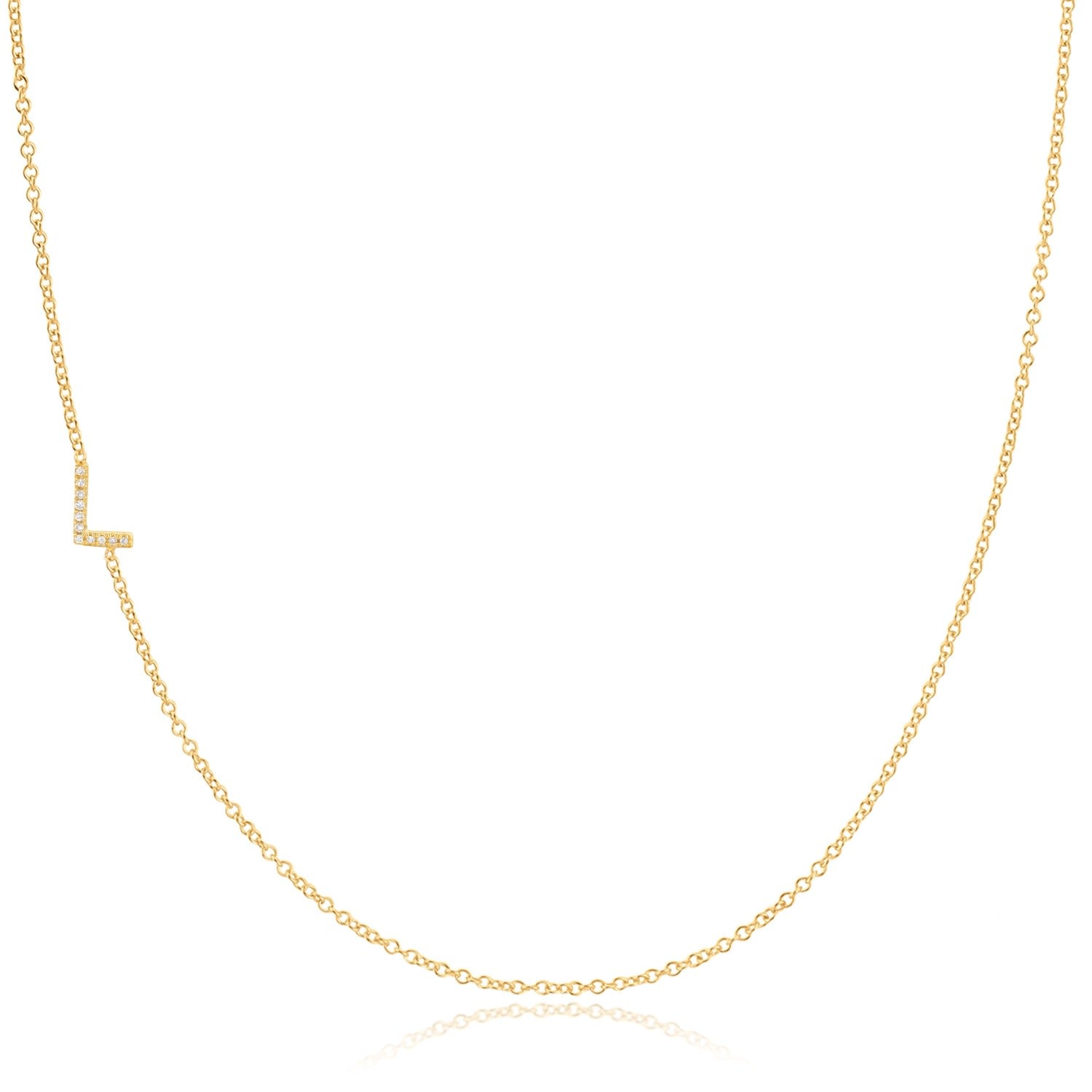 14K Gold Asymmetrical Pavé Letter Necklace - Yellow Gold - 18"