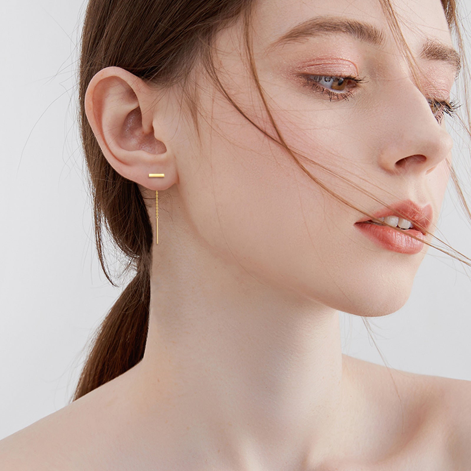 14K Gold Bar Drop Earrings