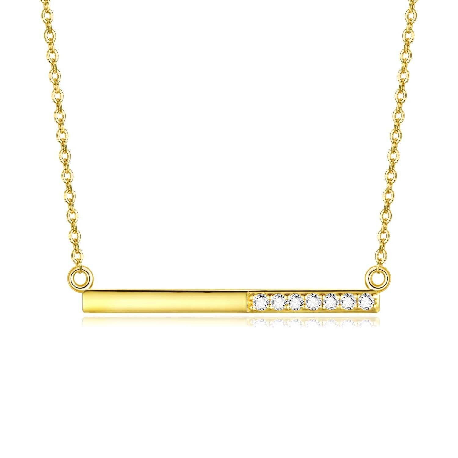 14K Gold Cubic Zirconia Bar Necklace for Women