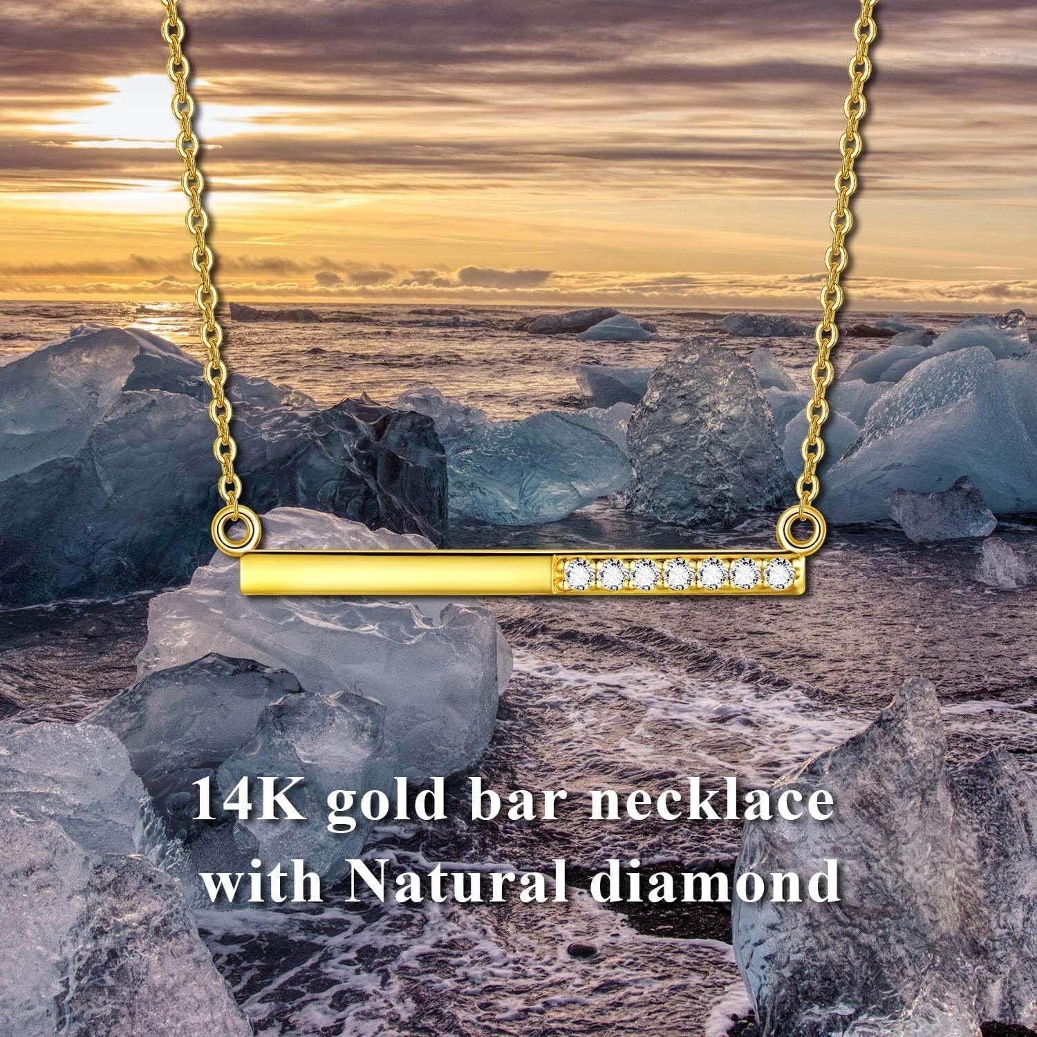 14K Gold Cubic Zirconia Bar Necklace for Women