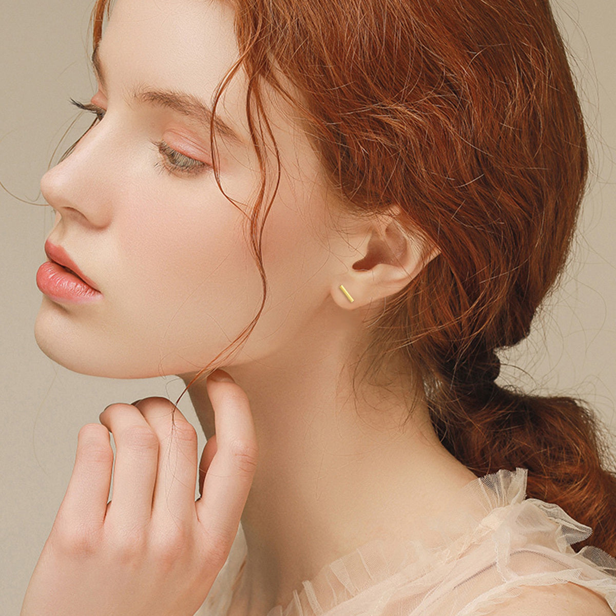 14K Gold Bar Stud Earrings