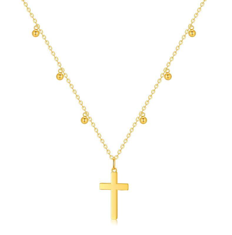 14K Gold Bead & Cross Pendant Necklace