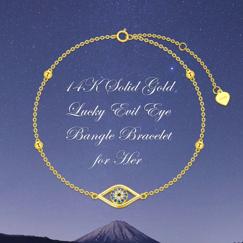 14K Gold Cubic Zirconia Bead & Evil Eye Charm Bracelet