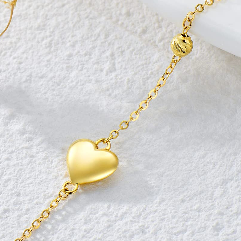 14K Gold Bead & Heart Charm Bracelet