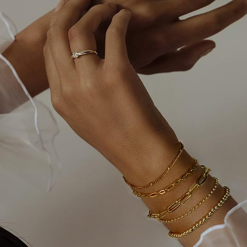 9K Gold Bead Snake Bone Chain Bracelet for Women