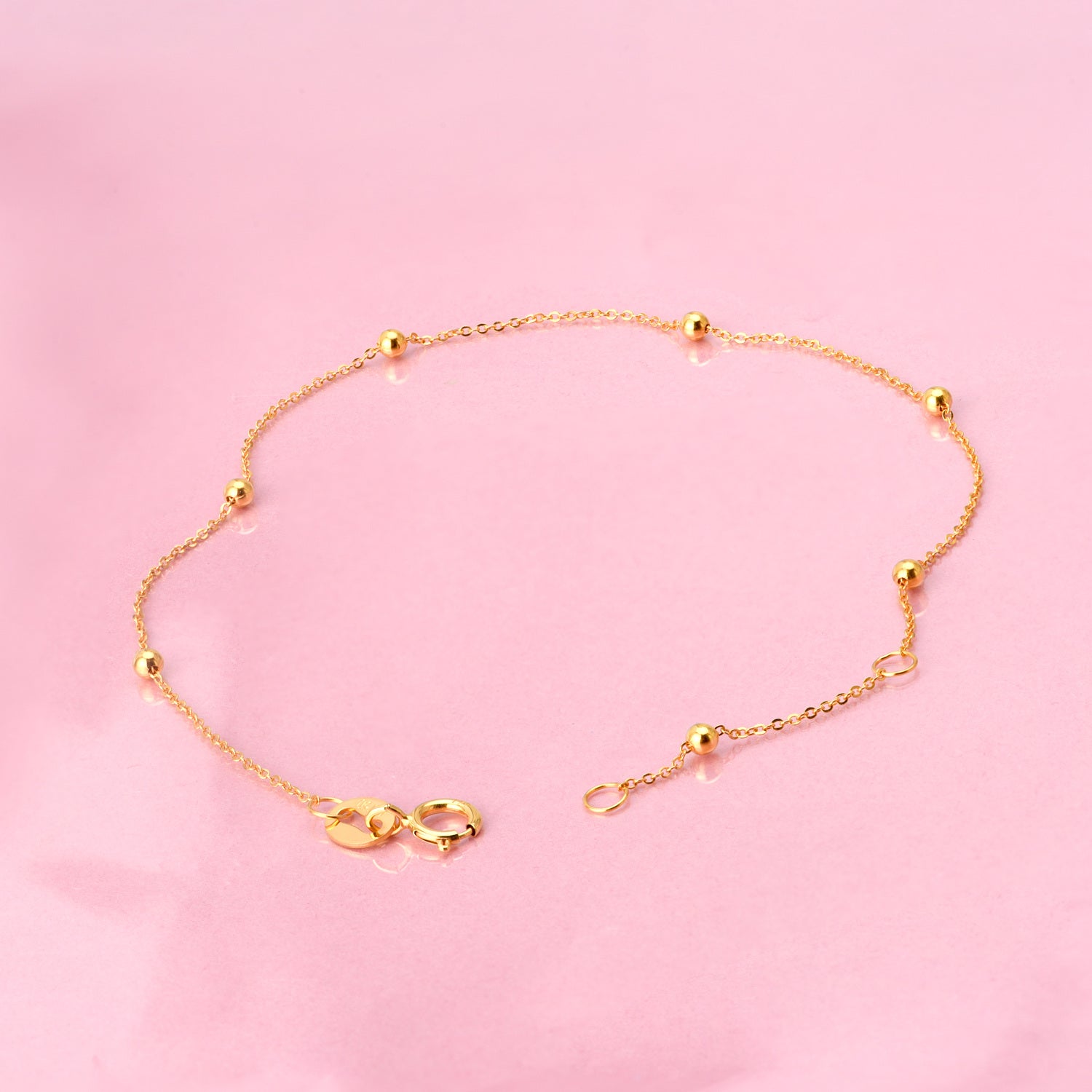 14K Gold Bead Station Chain Bracelet
