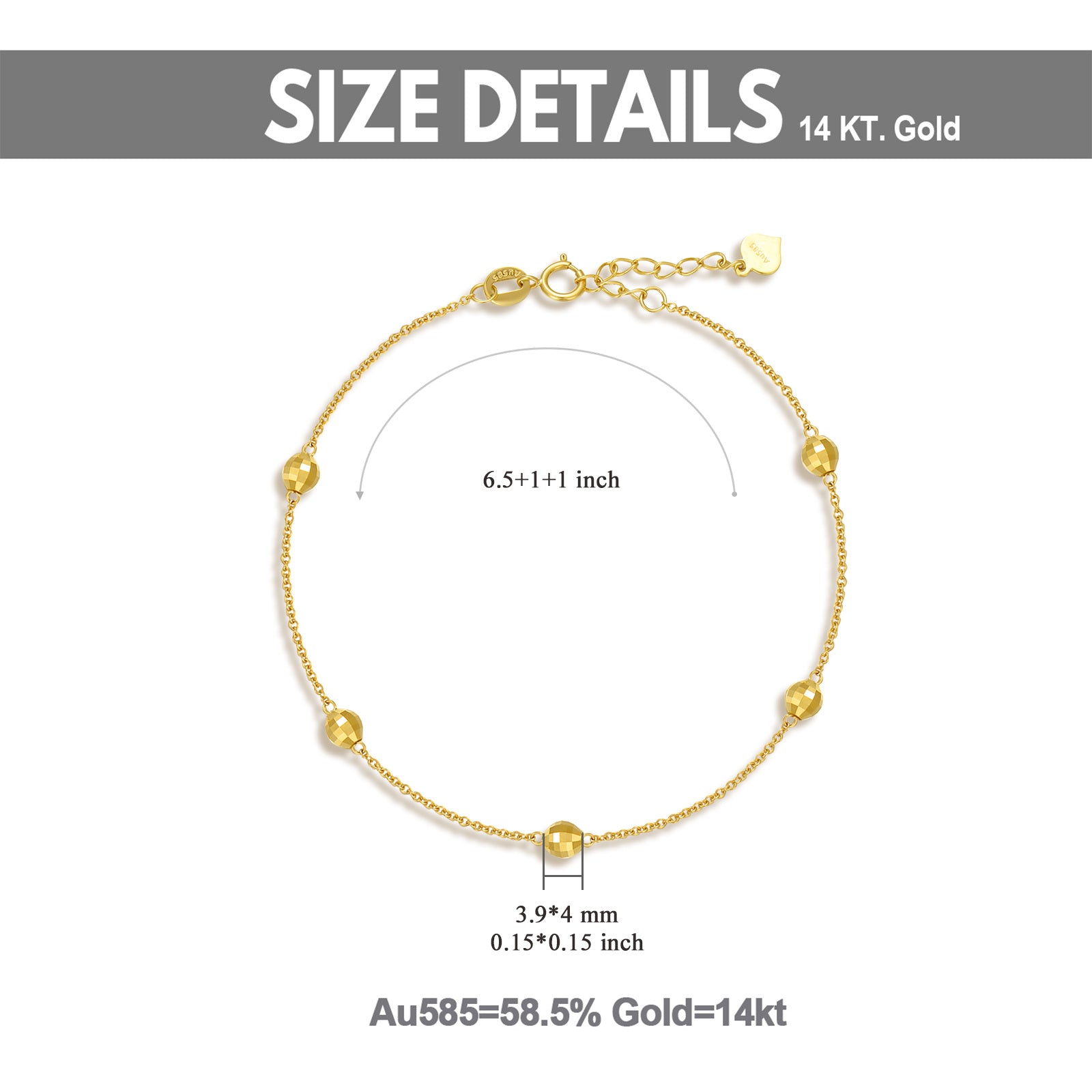 14K Gold Bead Bead Station Chain Bracelet For Women