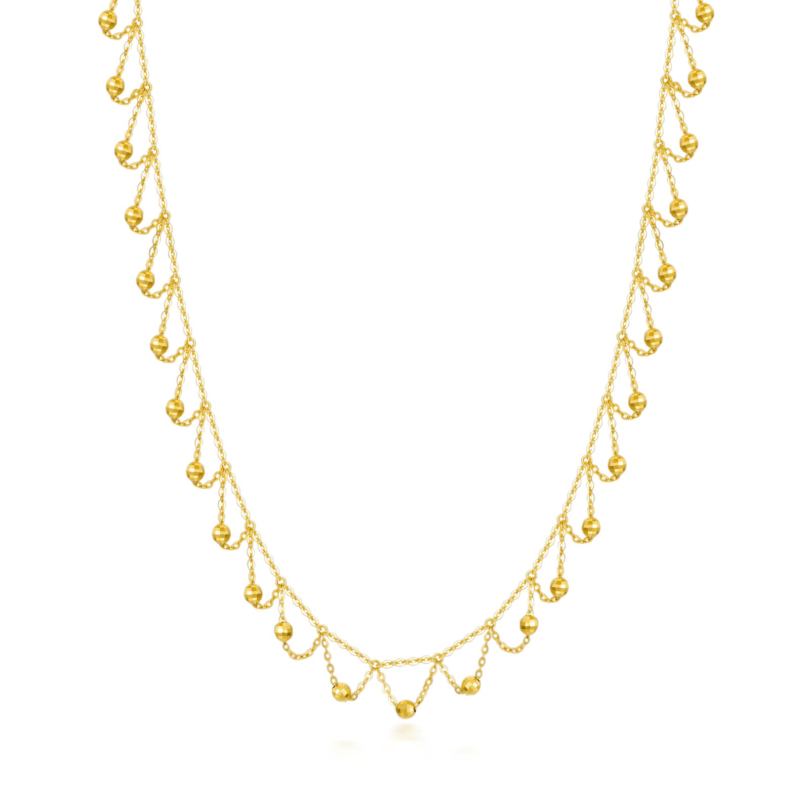 14K Gold Bead Bead Station Chain Necklace For Women