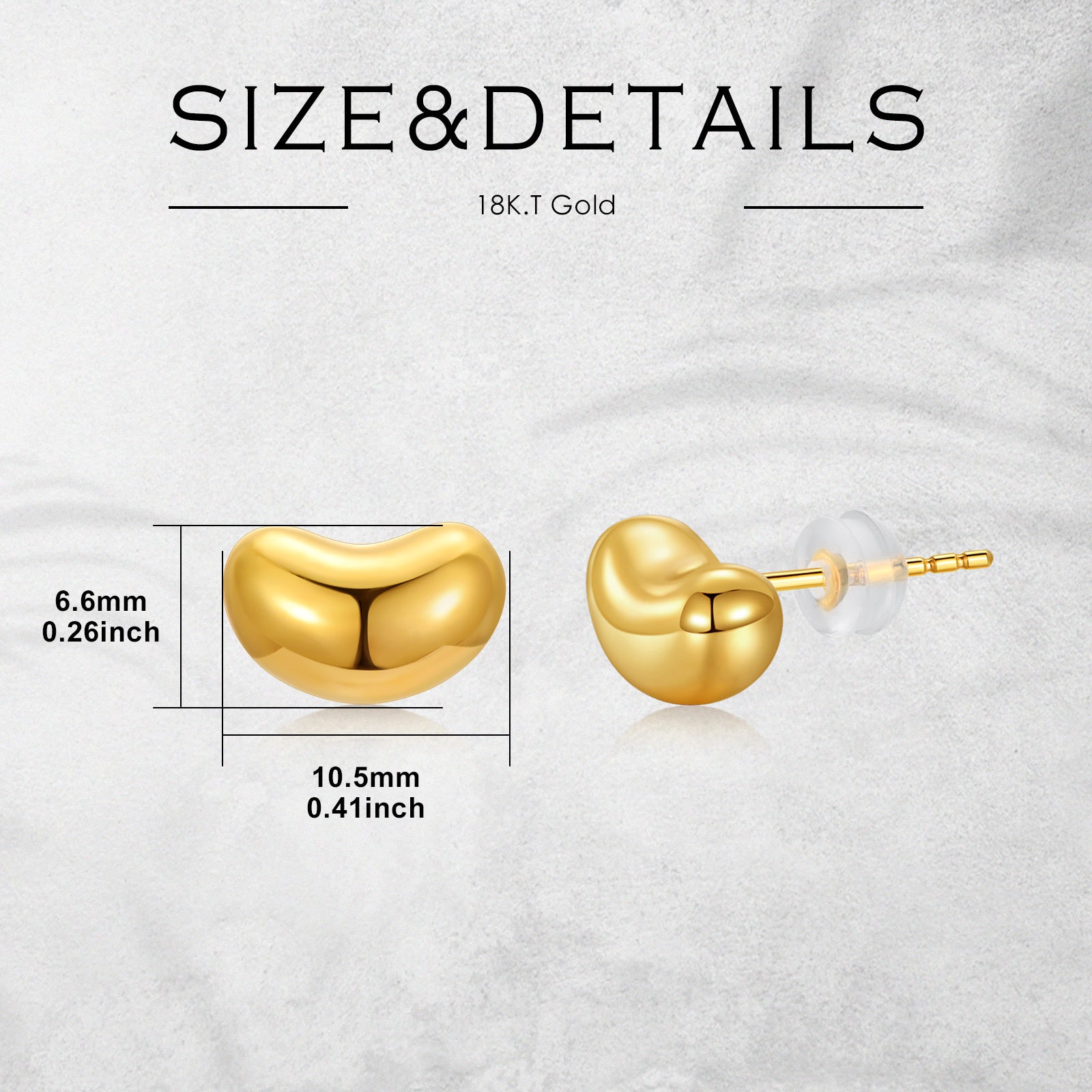 18K Gold Bean Stud Earrings