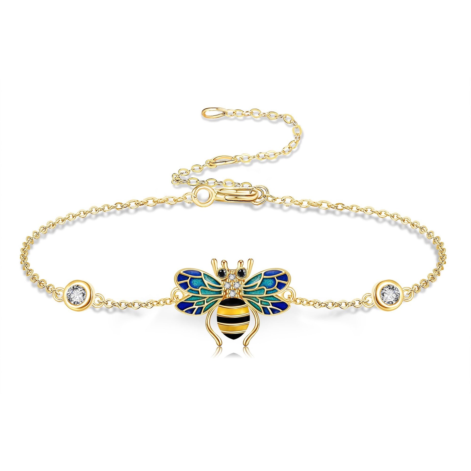 14K Gold Cubic Zirconia Bee Charm Bracelet
