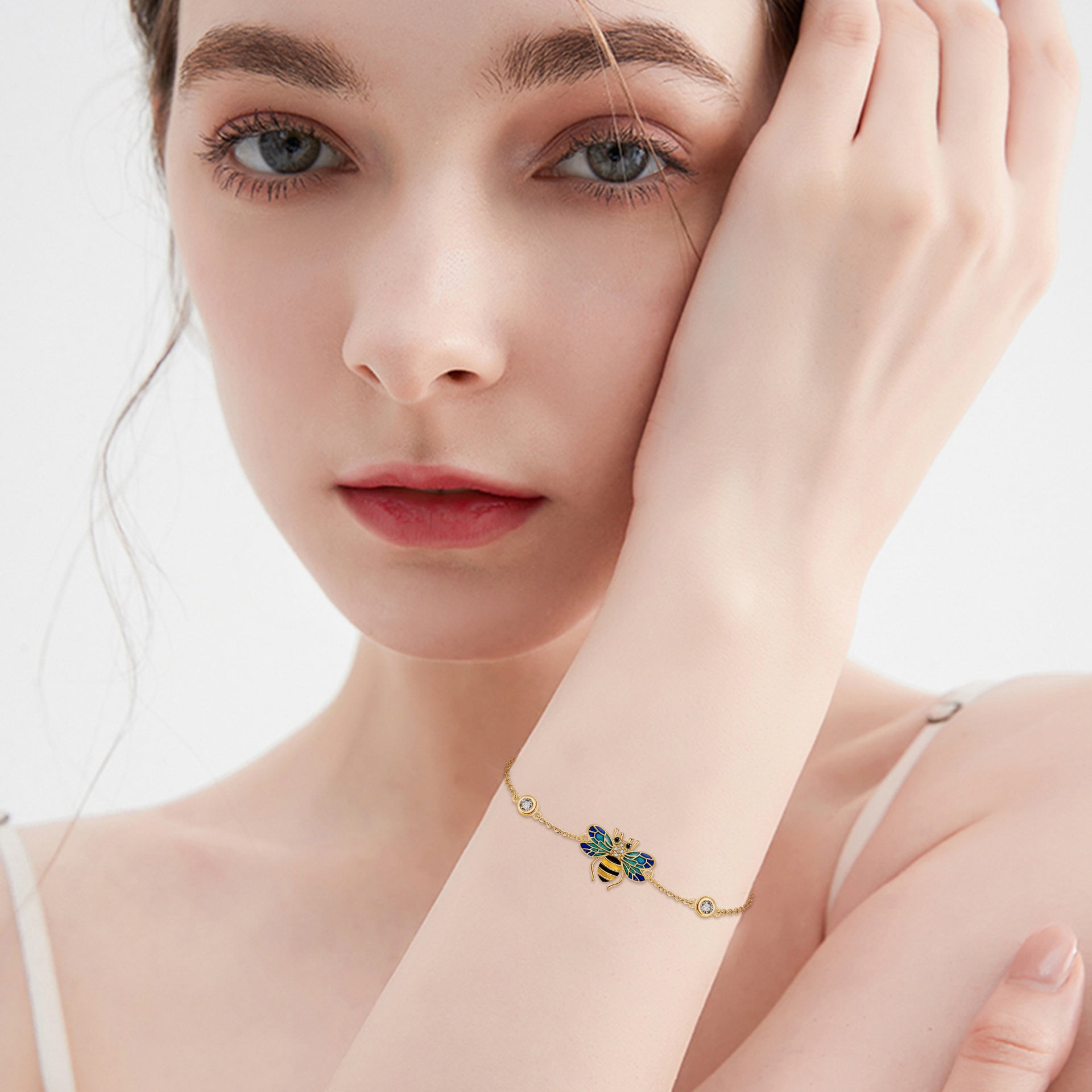 14K Gold Cubic Zirconia Bee Charm Bracelet