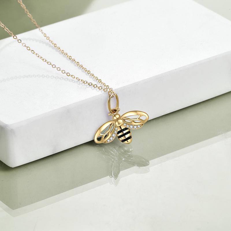 14K Gold Cubic Zirconia Bees Pendant Necklace