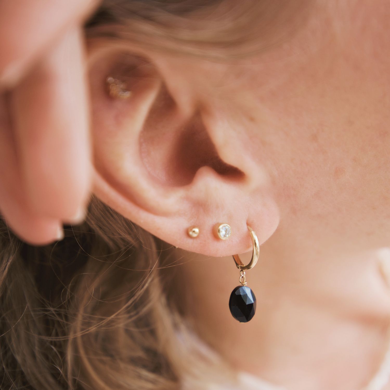 14K Gold Black Onyx Huggies