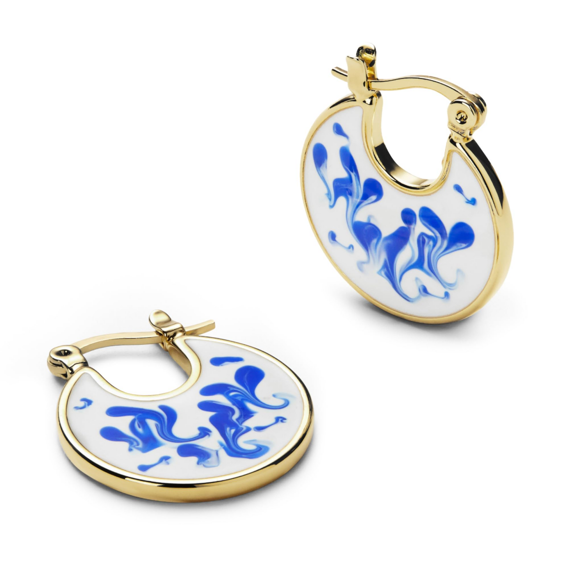 Sterling Silver with Yellow Gold Plated Blue Enamel Gold Earrings for Women