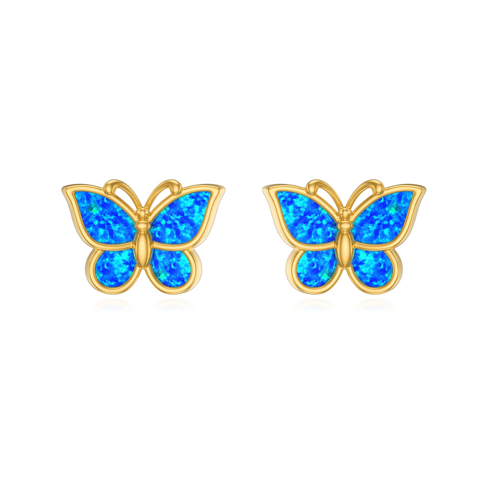 Sterling Silver with Yellow Gold Plated Opal Butterfly Stud Earrings