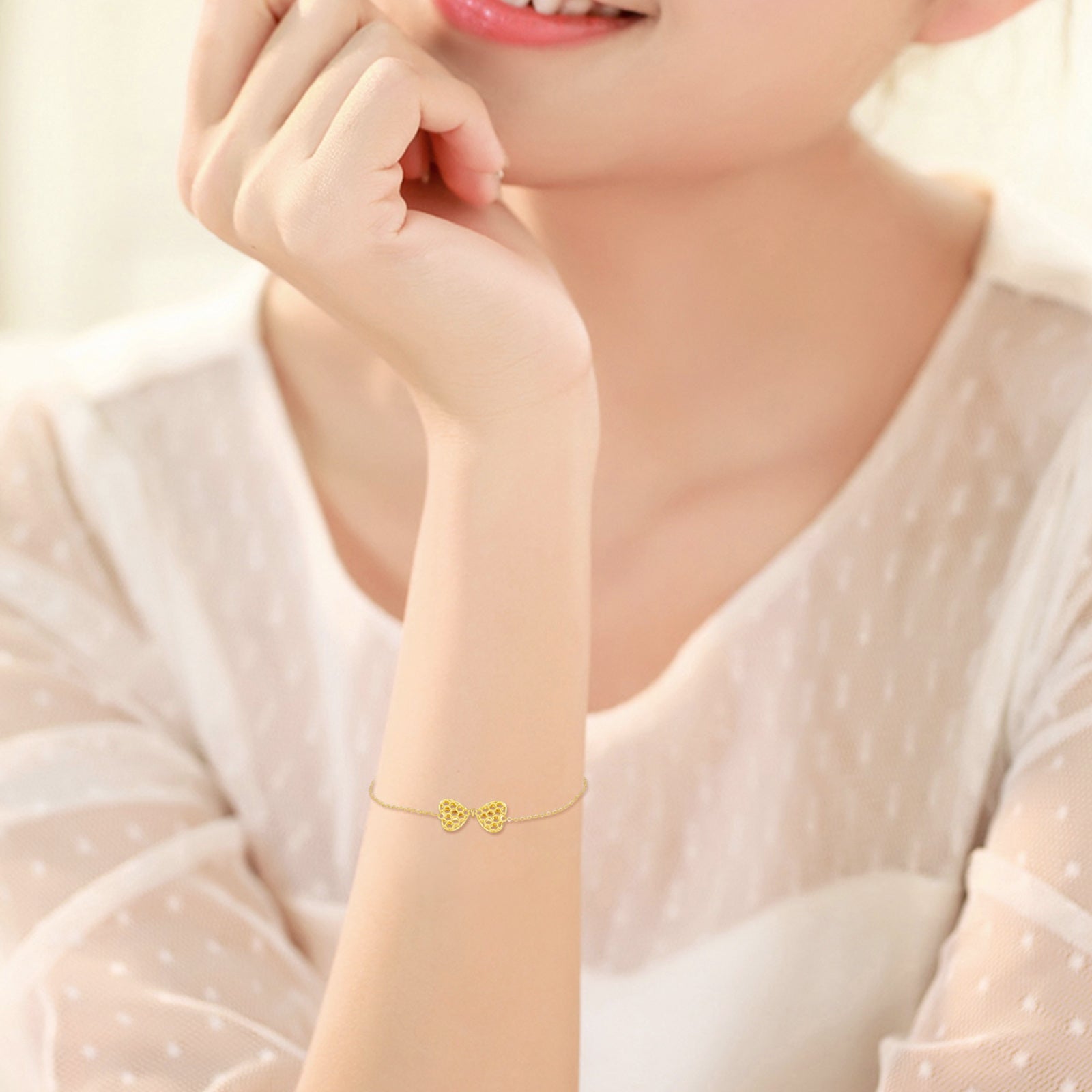 14K Gold Bow Charm Bracelet