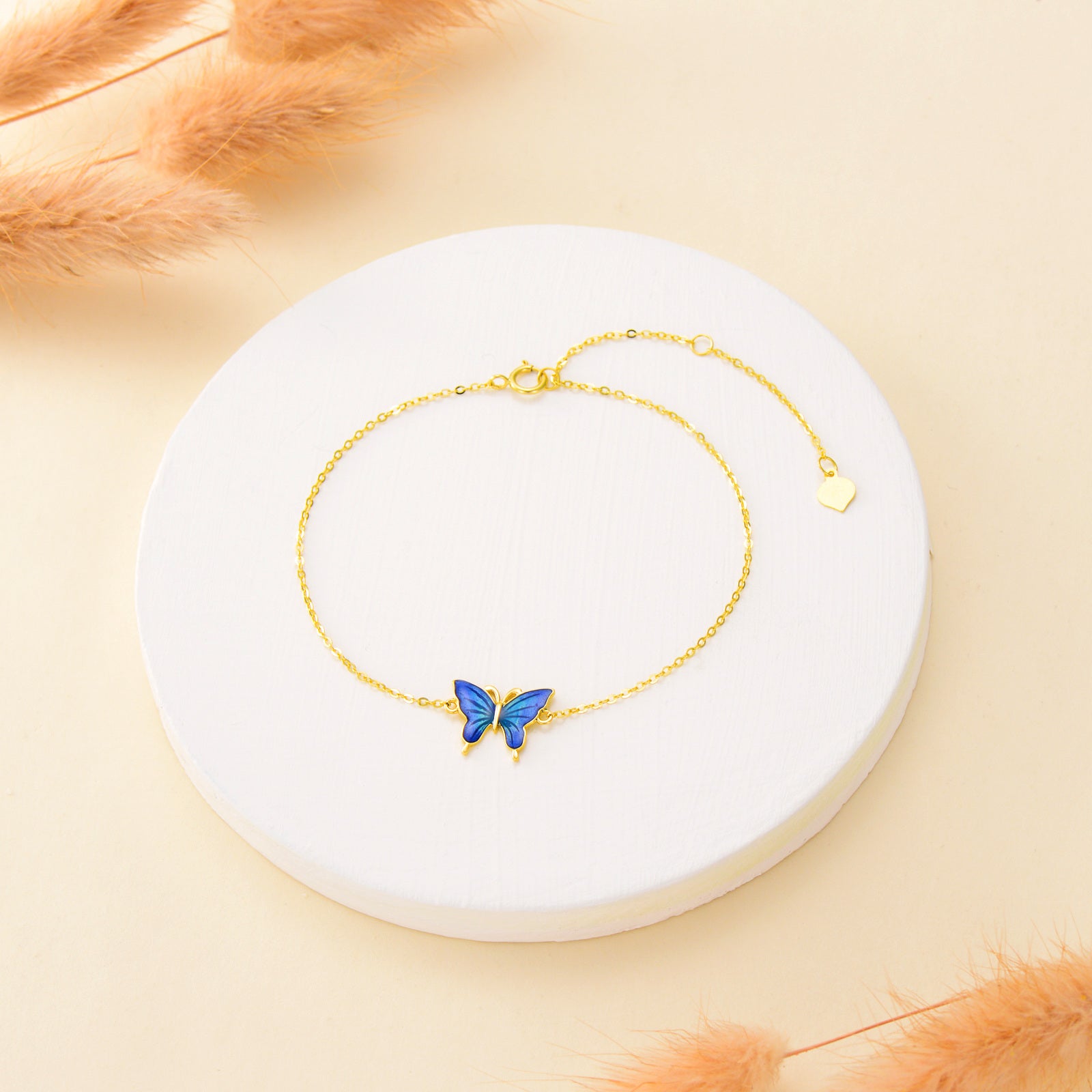 14K Gold Butterfly Charm Bracelet