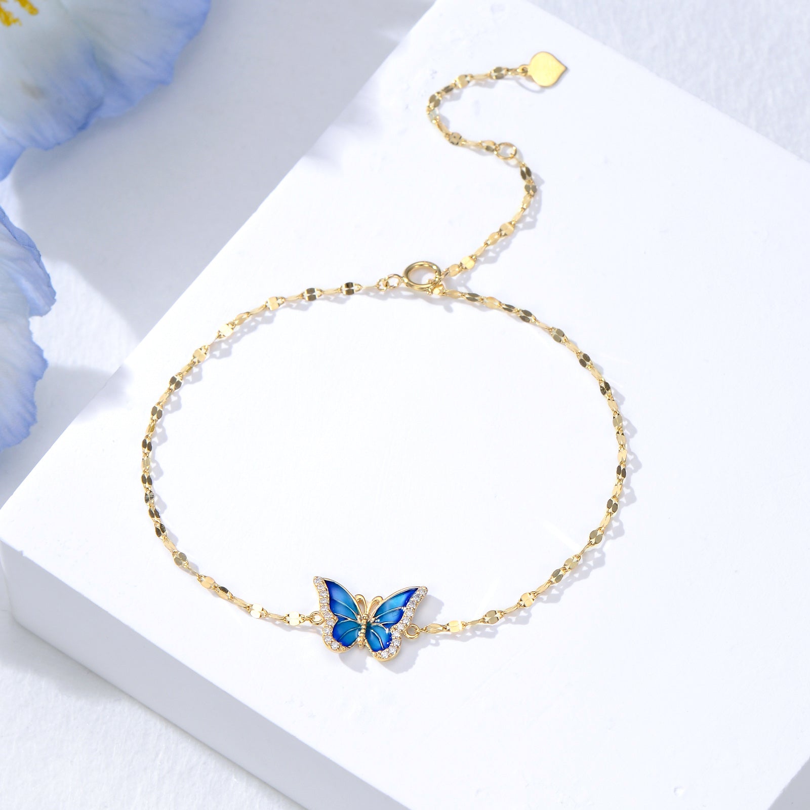 14K Gold Butterfly Charm Bracelet