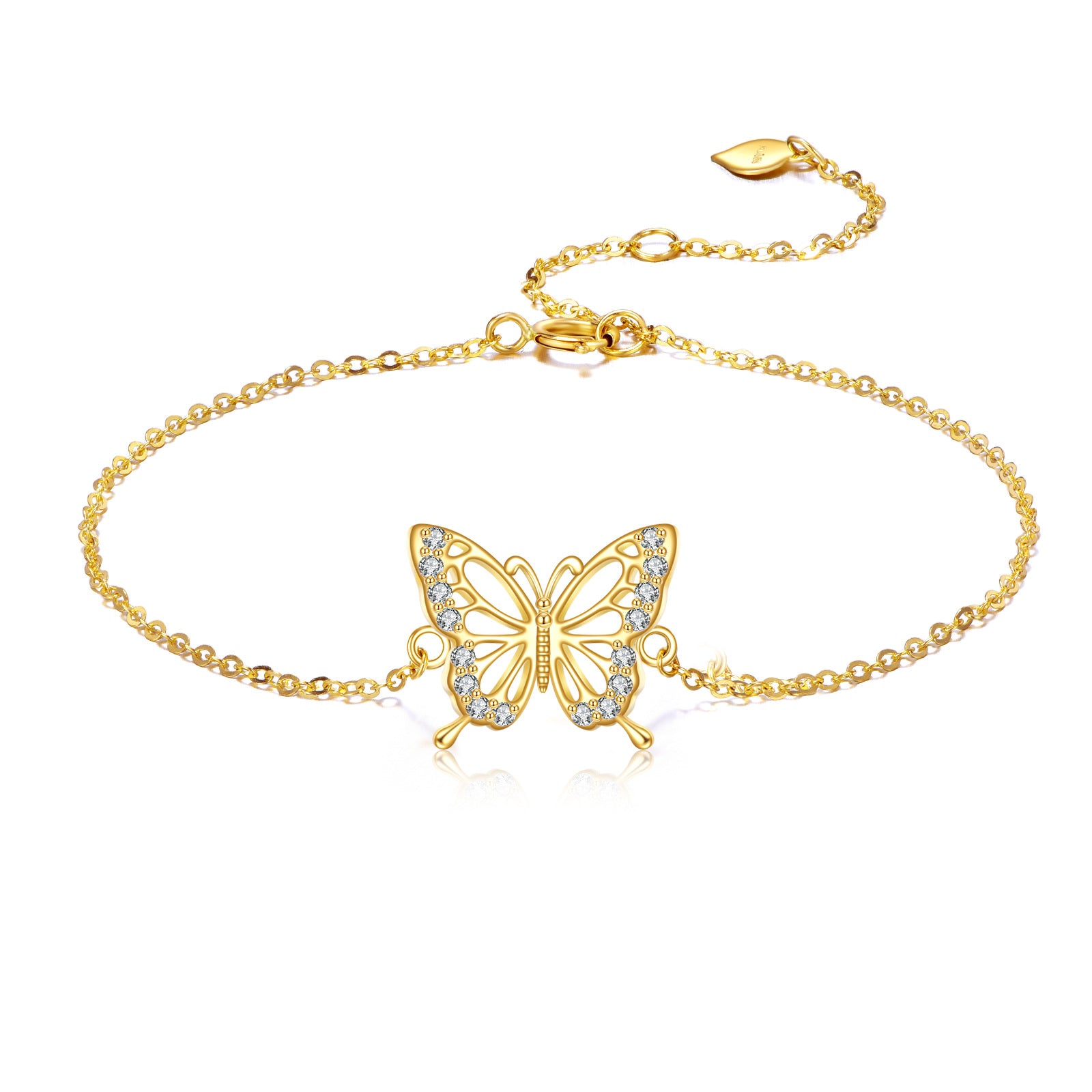14K Gold Cubic Zirconia Butterfly Charm Bracelet
