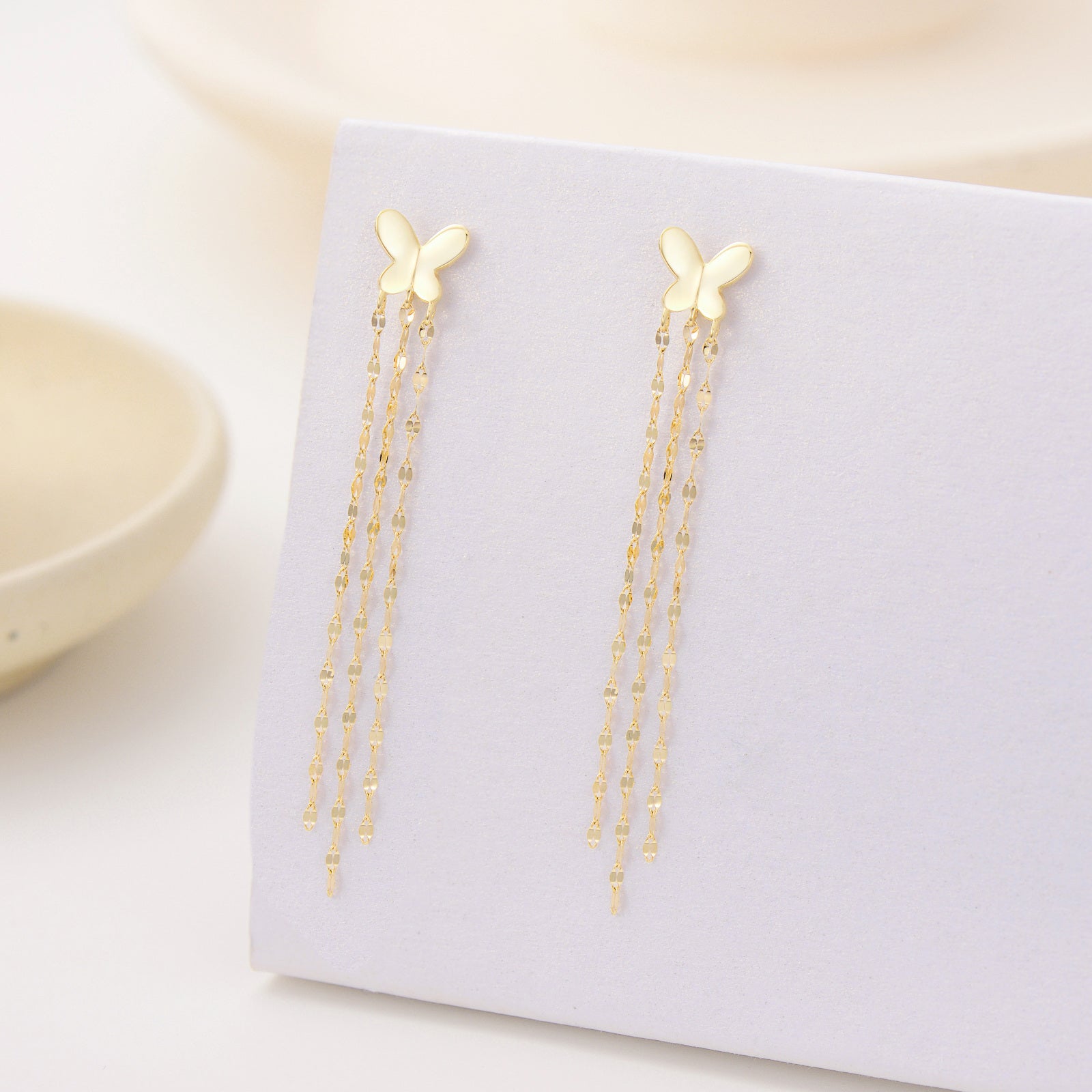 14K Gold Butterfly Drop Earrings