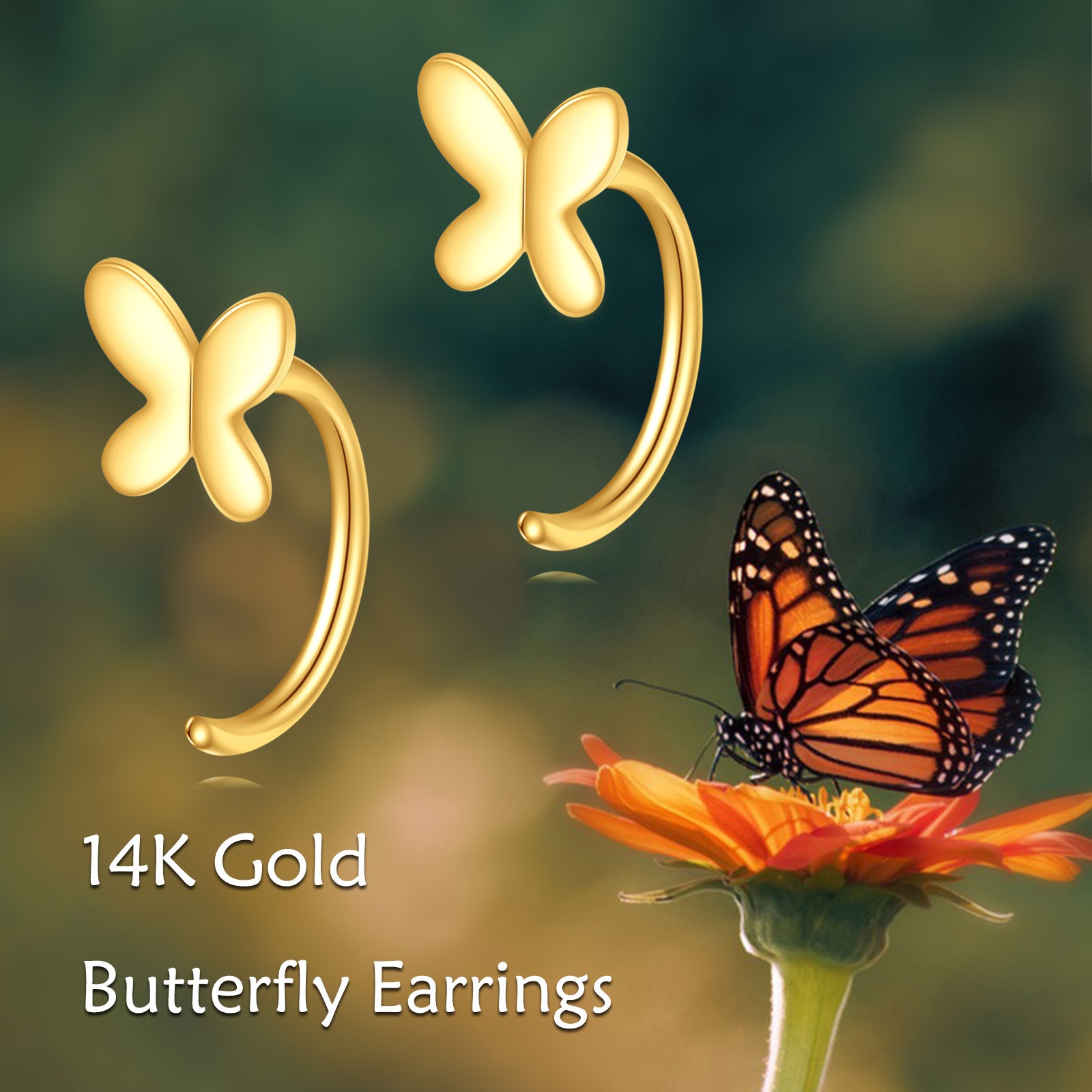 14K Gold Butterfly Hoop Earrings