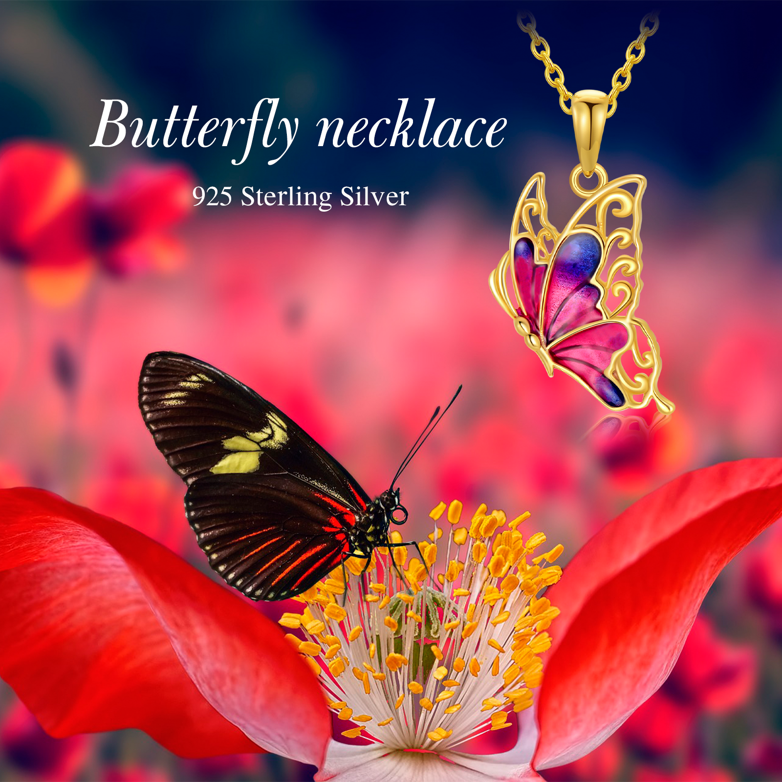 14K Gold Butterfly Necklace for Women