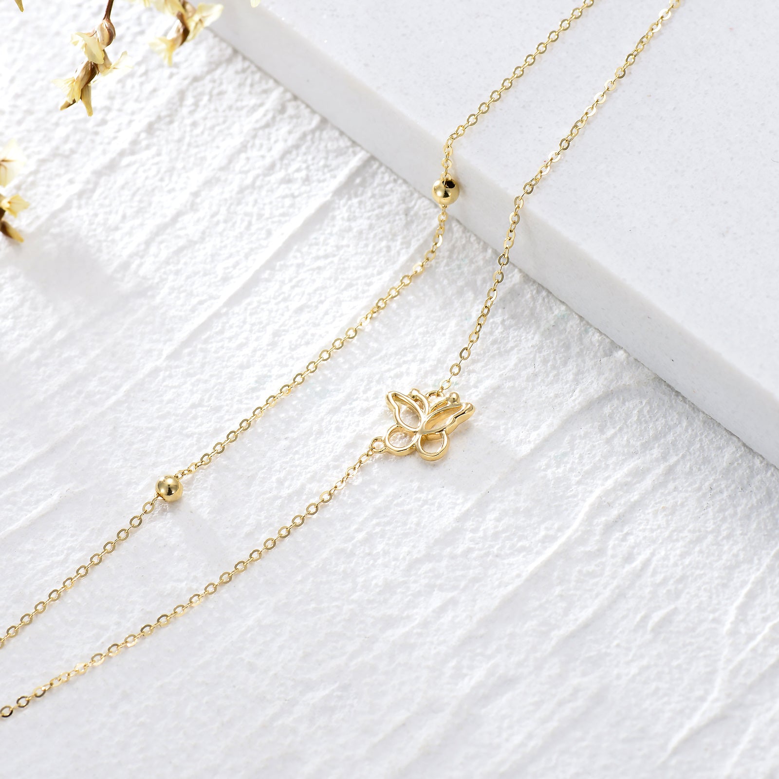 14K Gold Butterfly Charm Bracelet