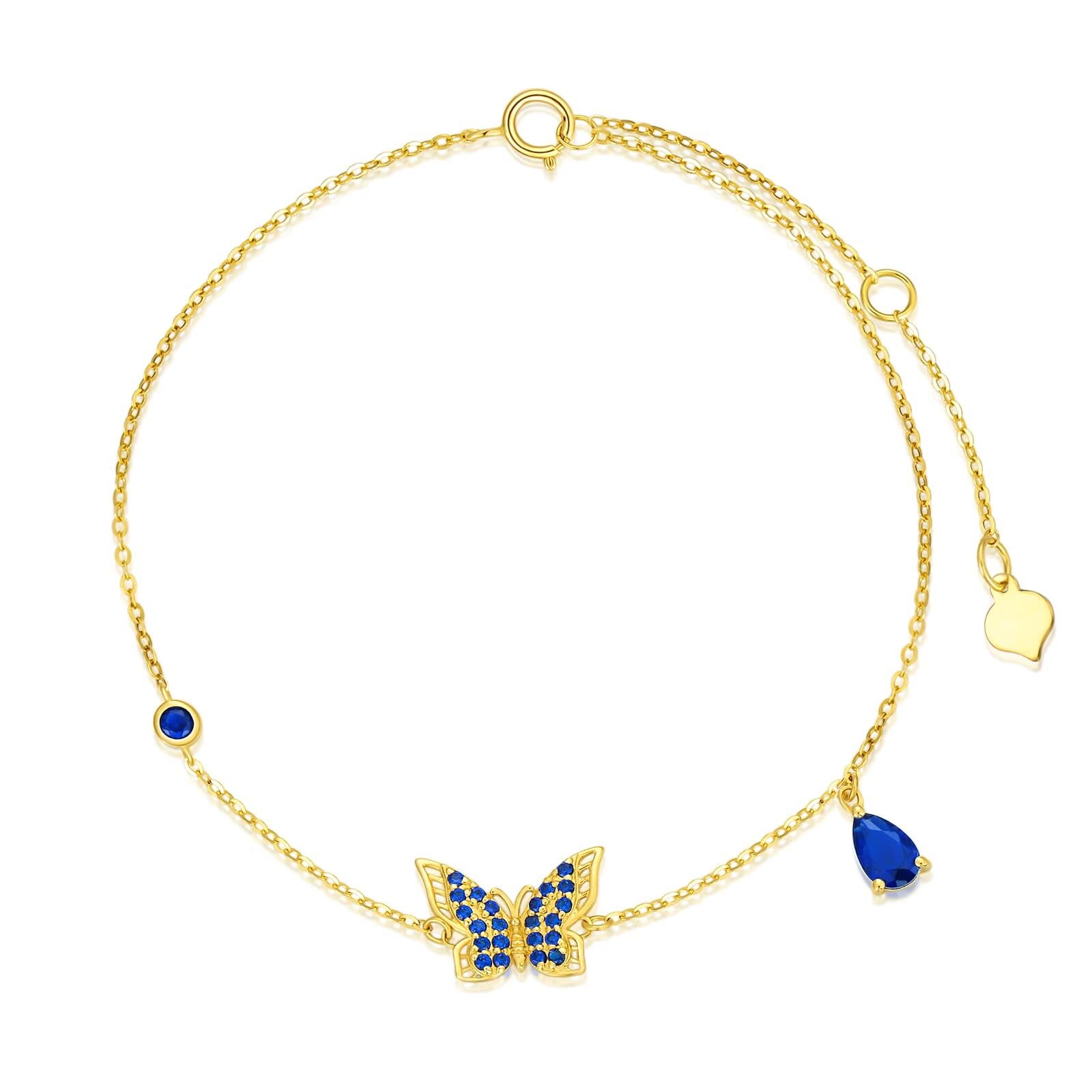 14K Gold Cubic Zirconia Butterfly Charm Bracelet