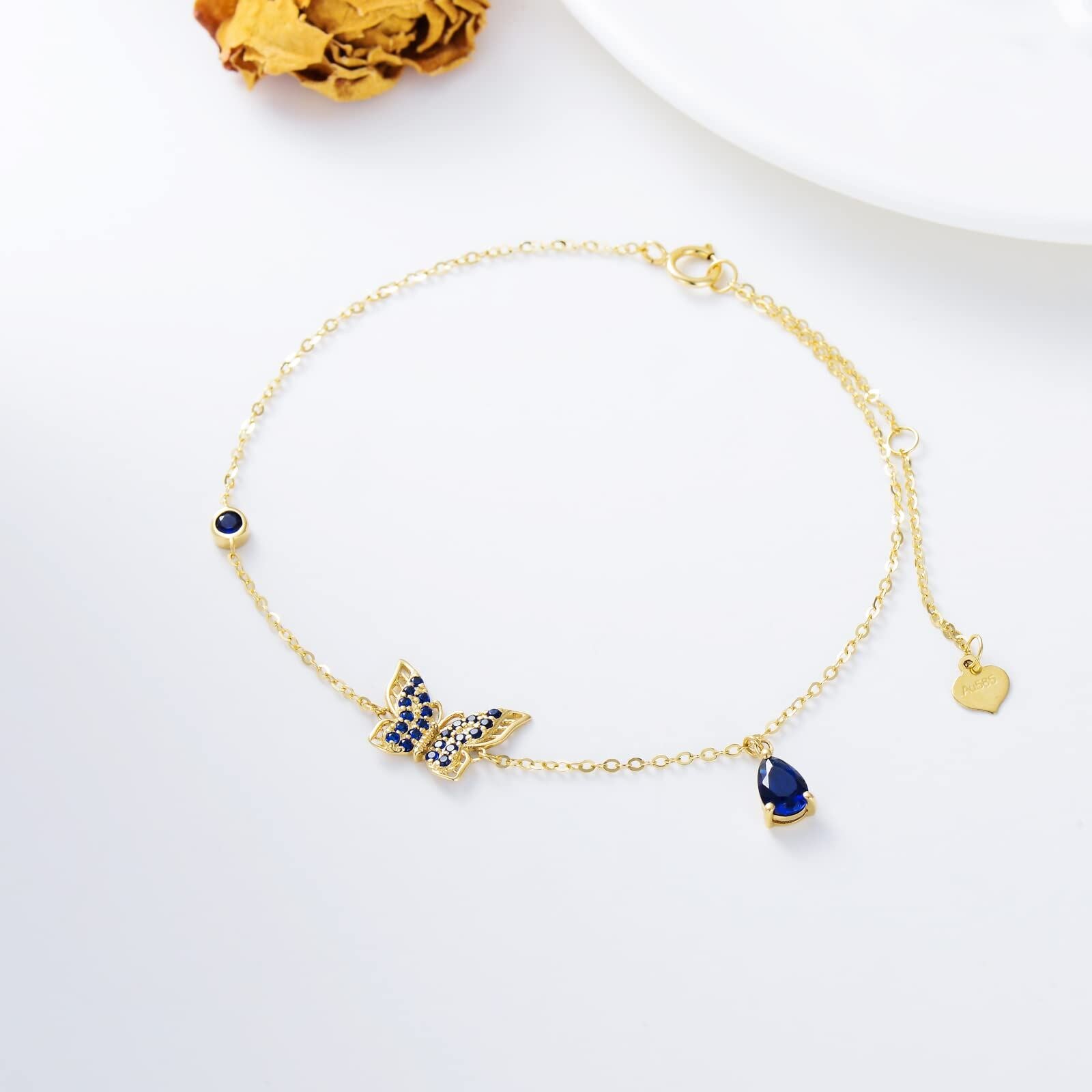 14K Gold Cubic Zirconia Butterfly Charm Bracelet