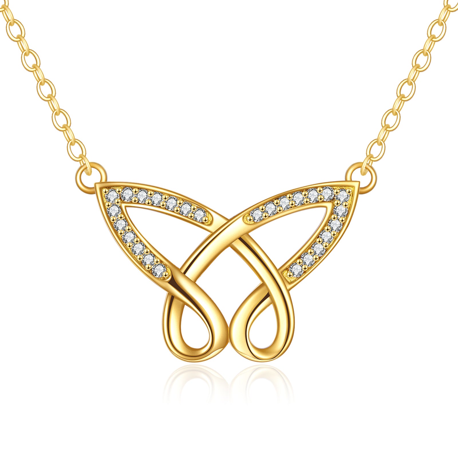 14K Gold Cubic Zirconia Butterfly Pendant Necklace