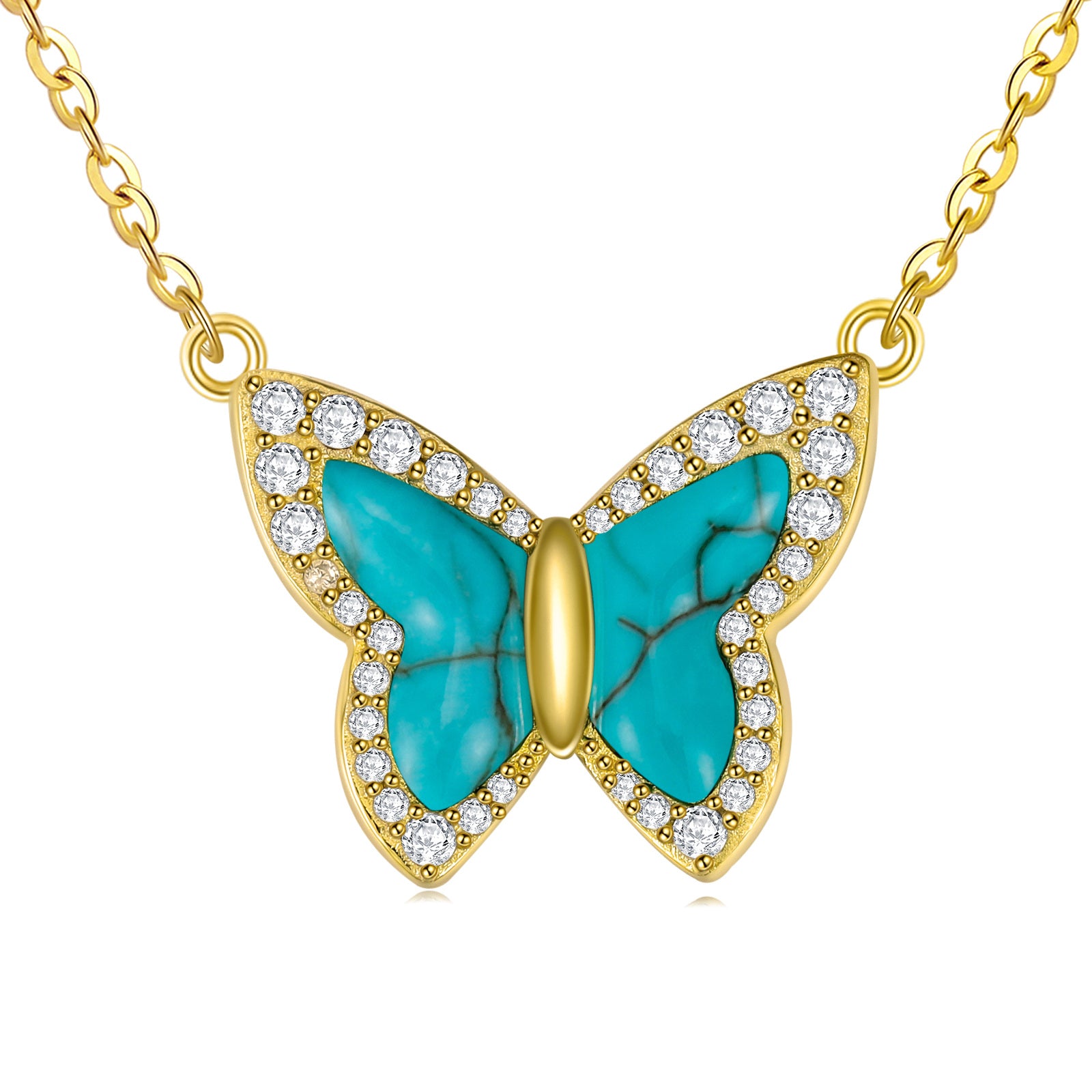 Sterling Silver with Yellow Gold Plated Cubic Zirconia Butterfly Pendant Necklace