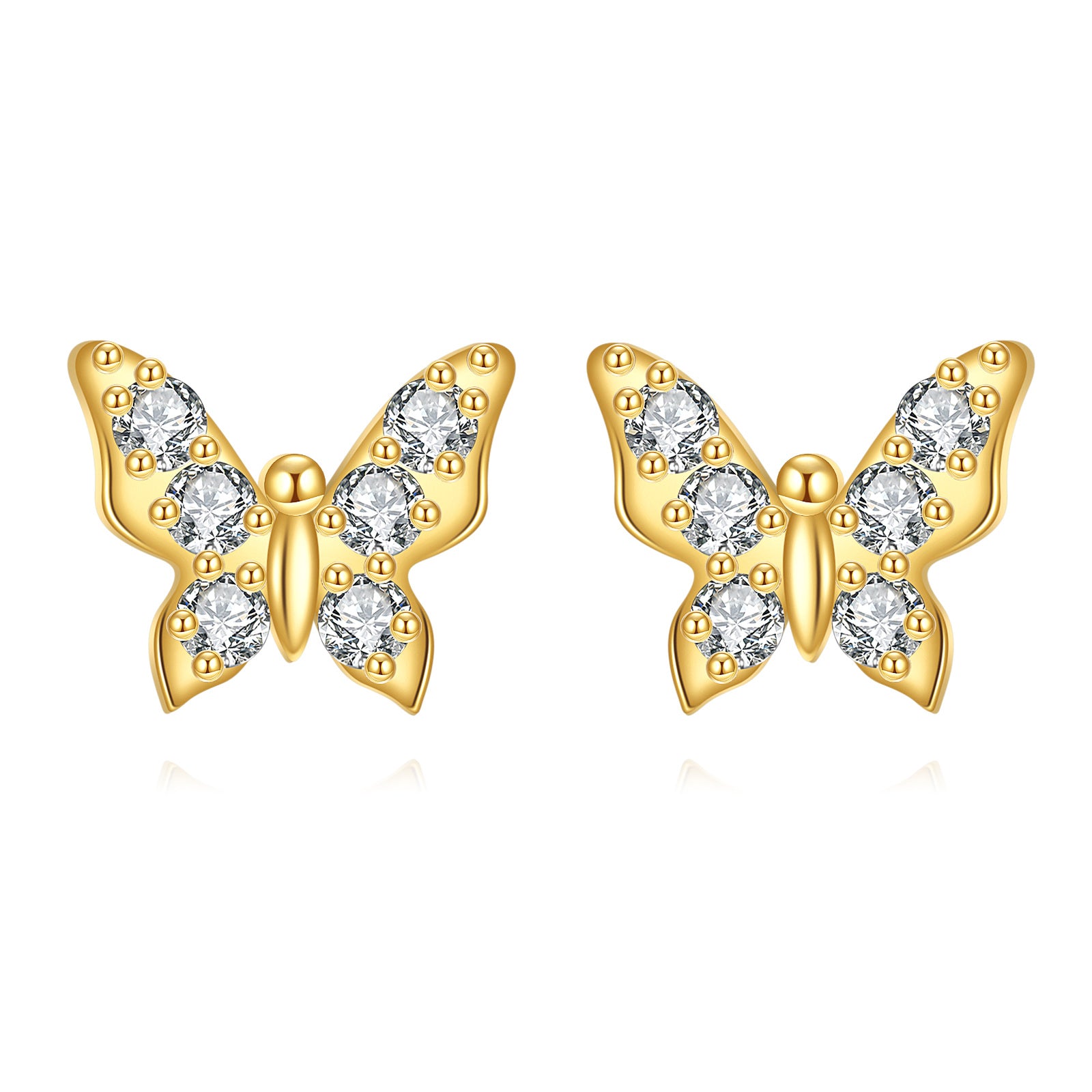 14K Gold Cubic Zirconia Butterfly Stud Earrings
