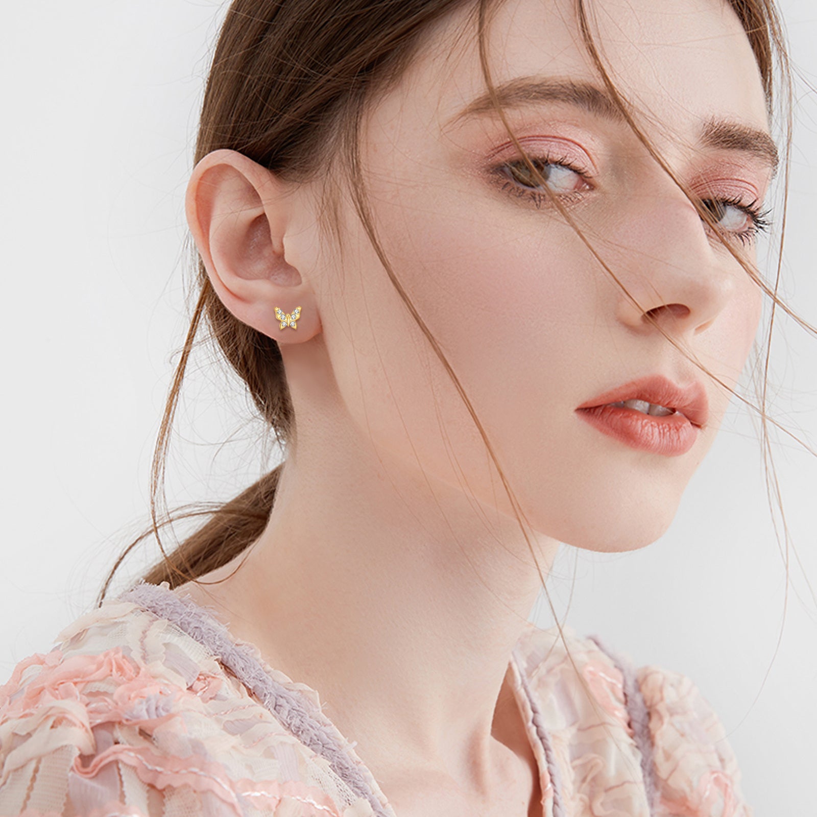 14K Gold Cubic Zirconia Butterfly Stud Earrings