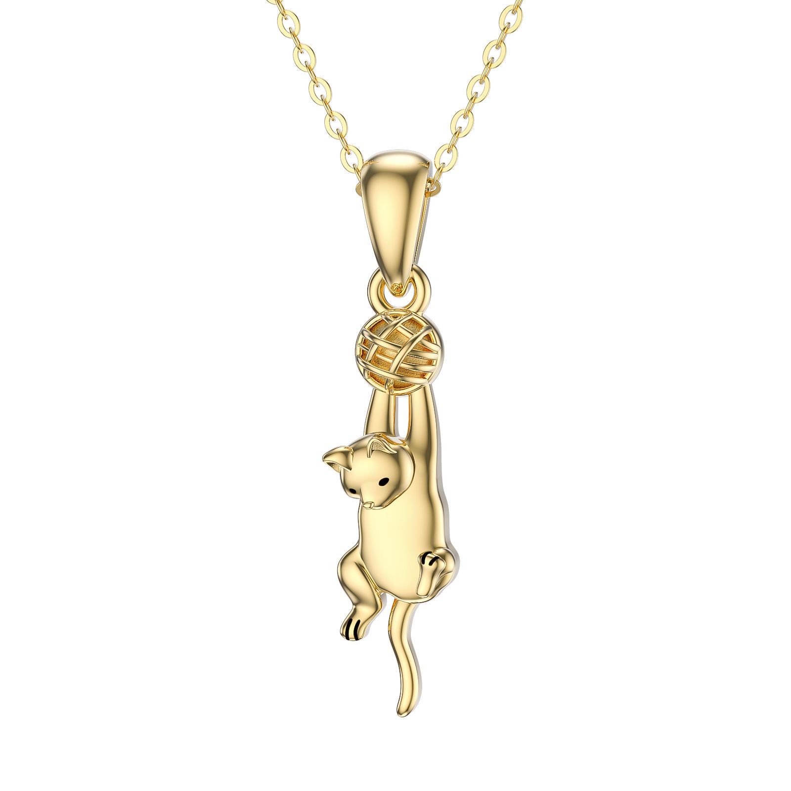 14K Gold Cat & Ball Pendant Necklace