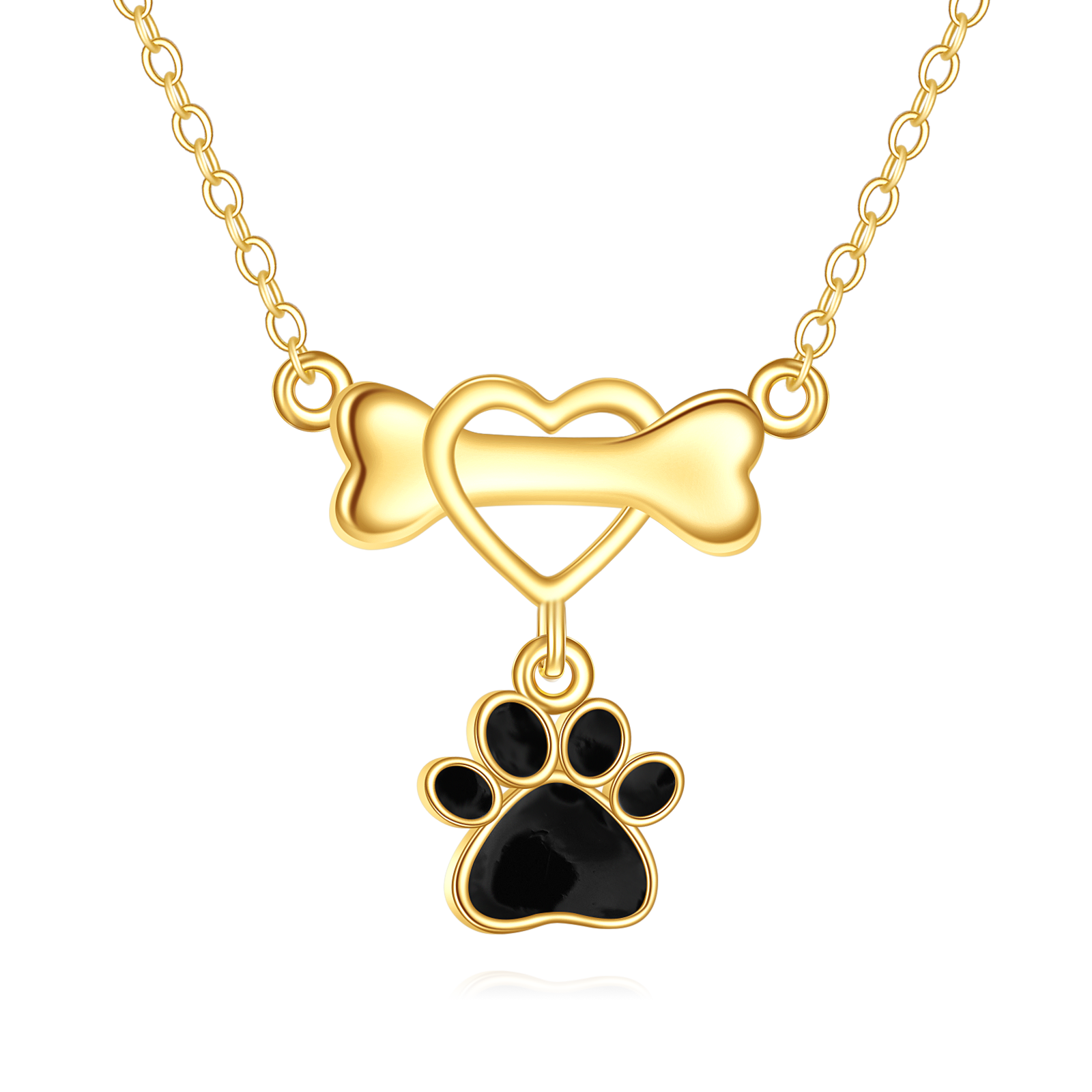 14K Gold Cat Paw & Dog Pendant Necklace Gifts for Women