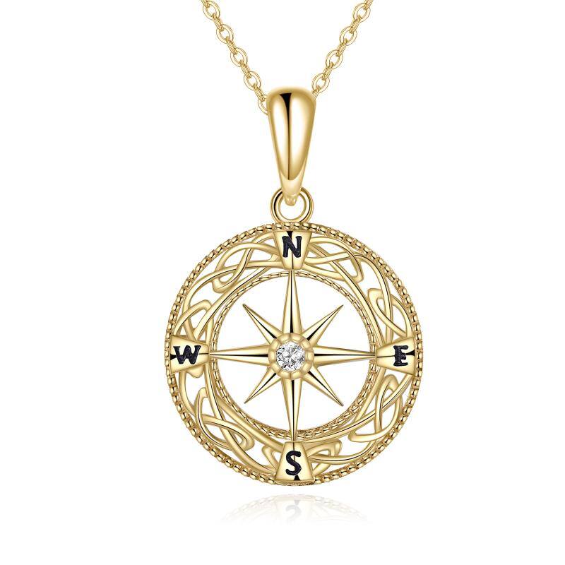 14K Gold Cubic Zirconia Celtic Knot & Compass Pendant Necklace