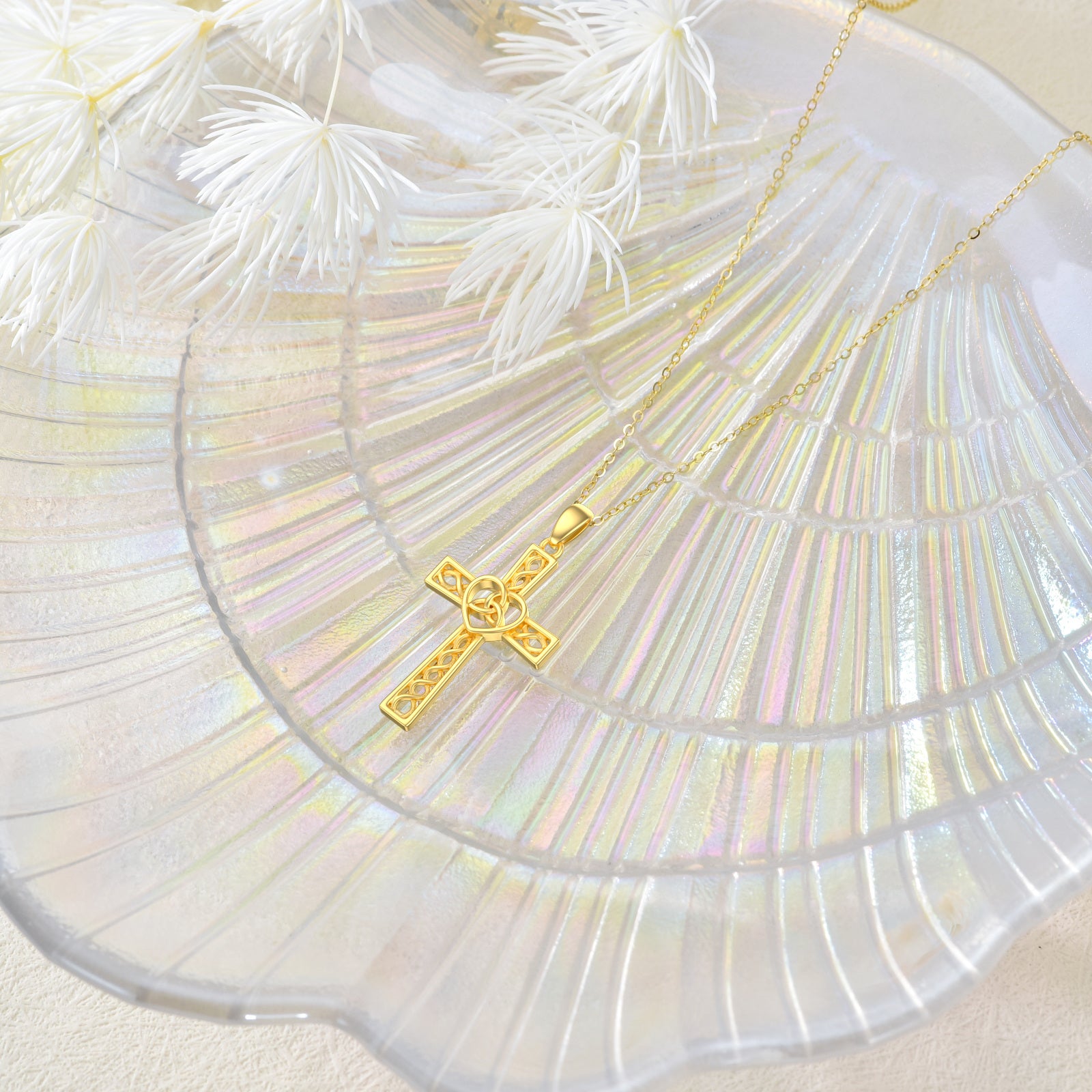 14K Gold Celtic Knot & Cross Pendant Necklace