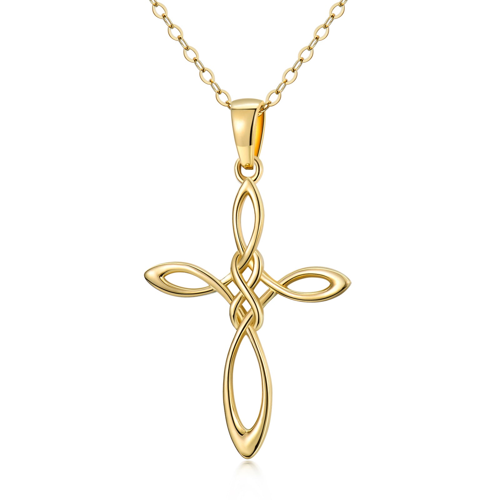 14K Gold Celtic Knot & Cross Pendant Necklace