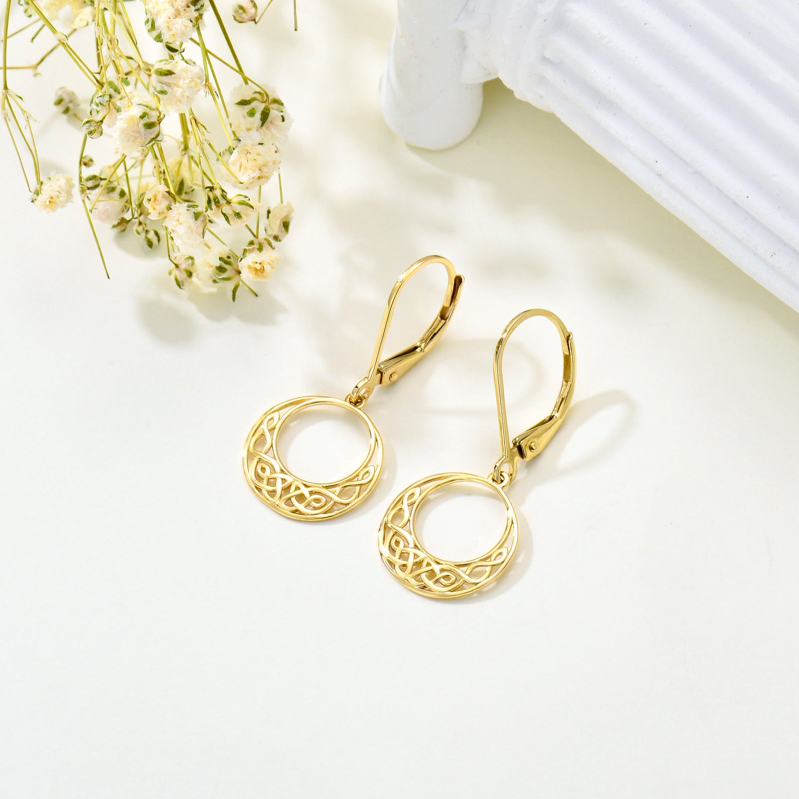 14K Gold Celtic Knot Drop Earrings