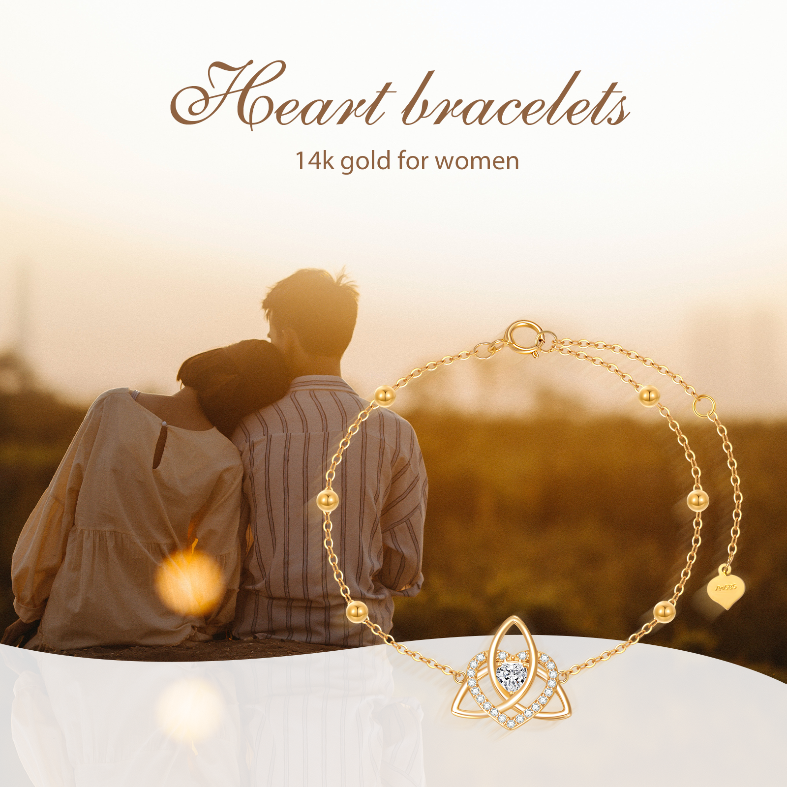 14K Gold Cubic Zirconia Celtic Knot Charm Bracelet