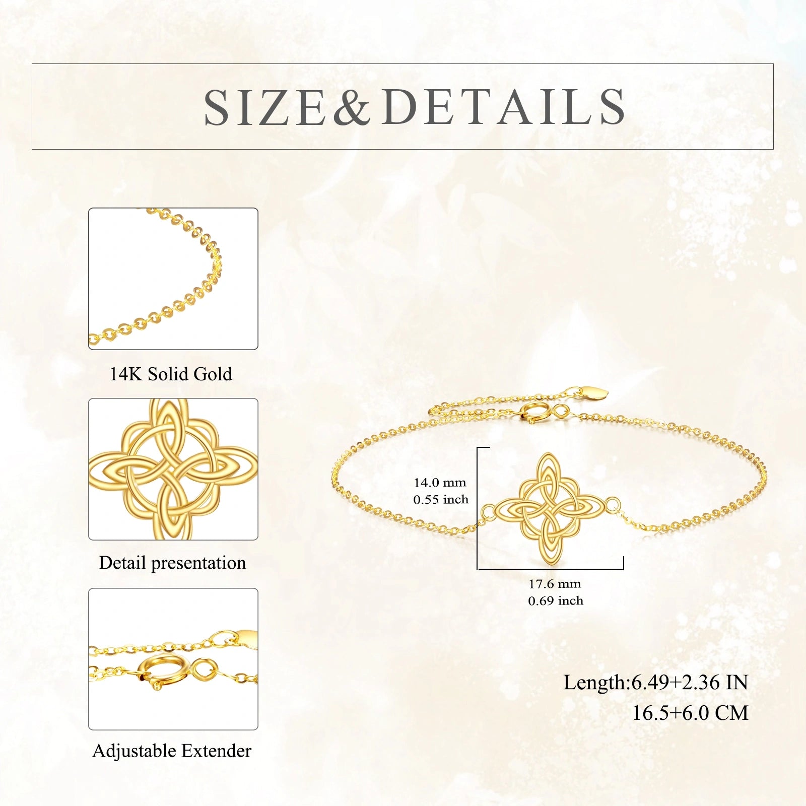 14K Gold Celtic Knot Charm Bracelet