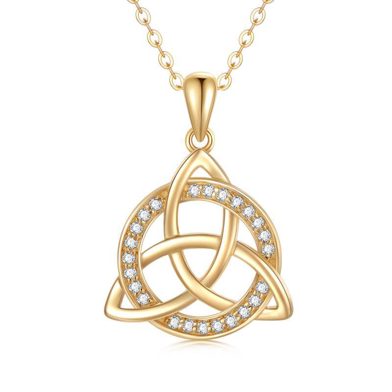14K Gold Cubic Zirconia Celtic Knot Pendant Necklace