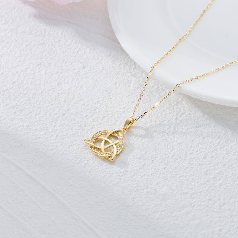 14K Gold Cubic Zirconia Celtic Knot Pendant Necklace