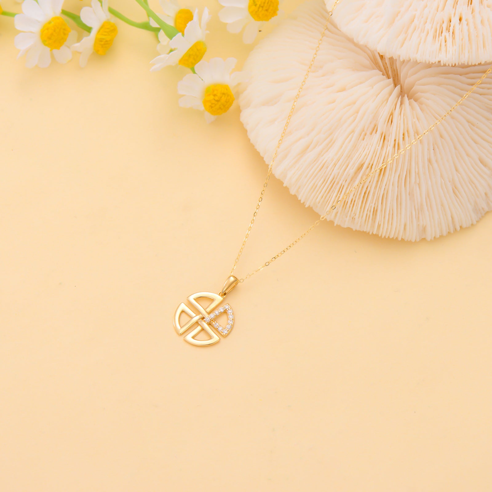 14K Gold Cubic Zirconia Celtic Knot Pendant Necklace