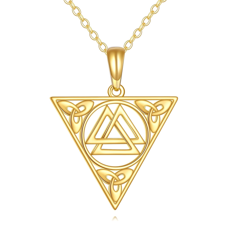 14K Gold Celtic Knot & Triangle Necklace for Women