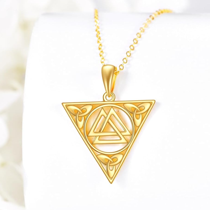 14K Gold Celtic Knot & Triangle Necklace for Women