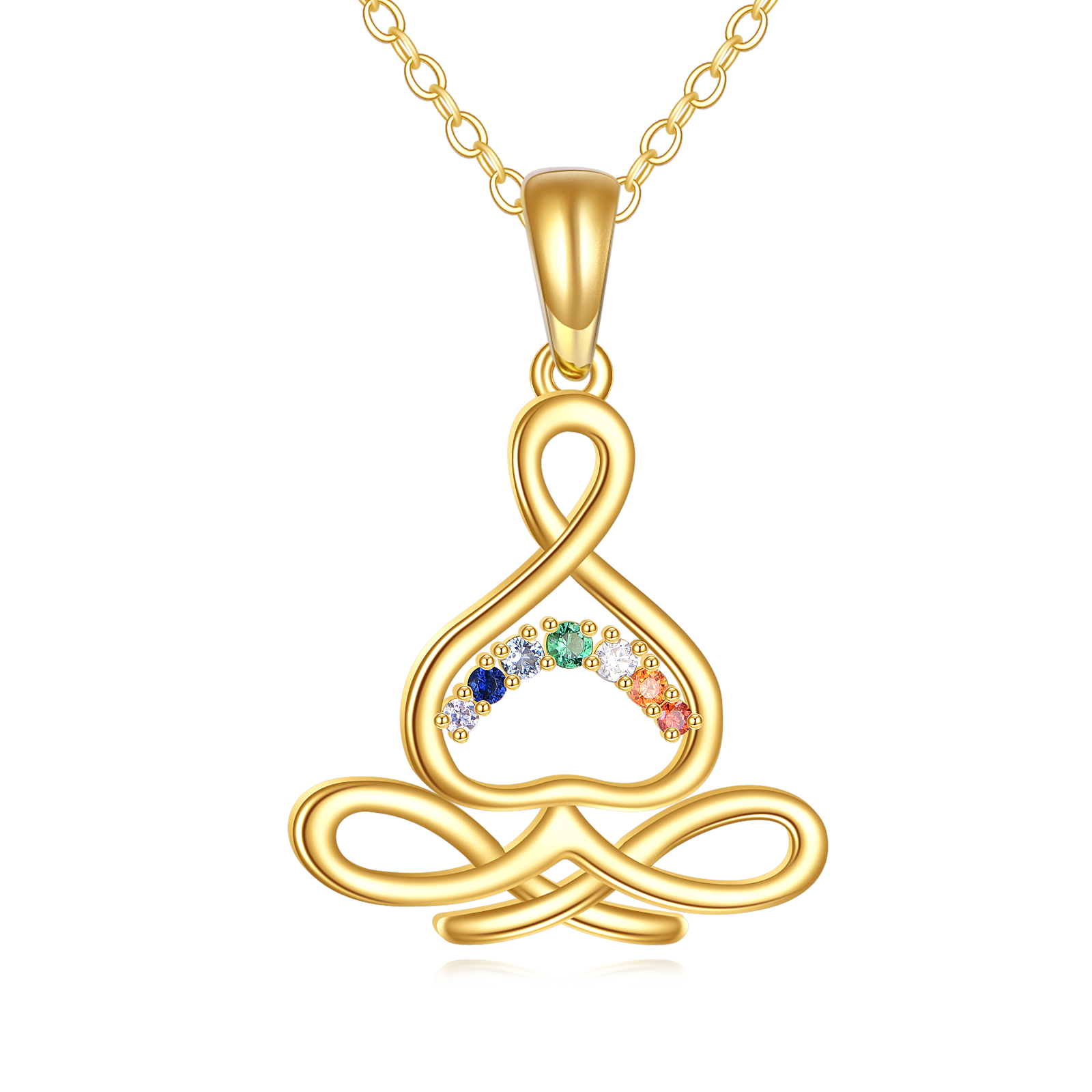 14K Gold Cubic Zirconia Chakras & Yoga Necklace for Women