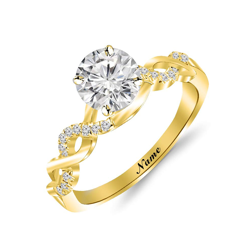 14K Gold Round Moissanite Personalized Classic Name Wedding Ring